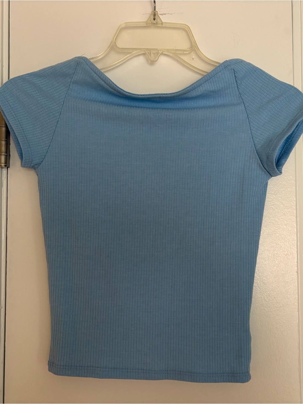 Blue Ribbed Short Sleeve Backless Top